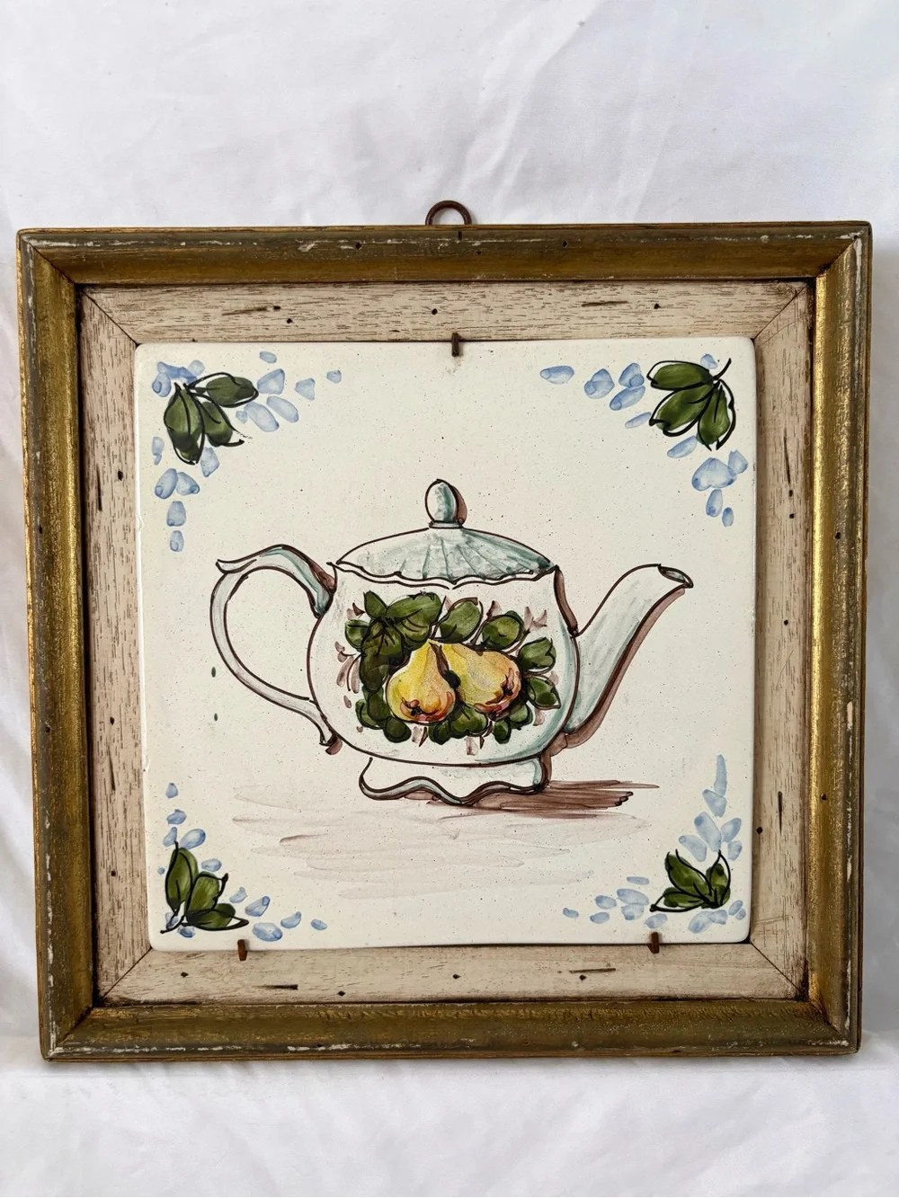 Vintage tea party pot ceramic tile wall hanging wok frame art home decor